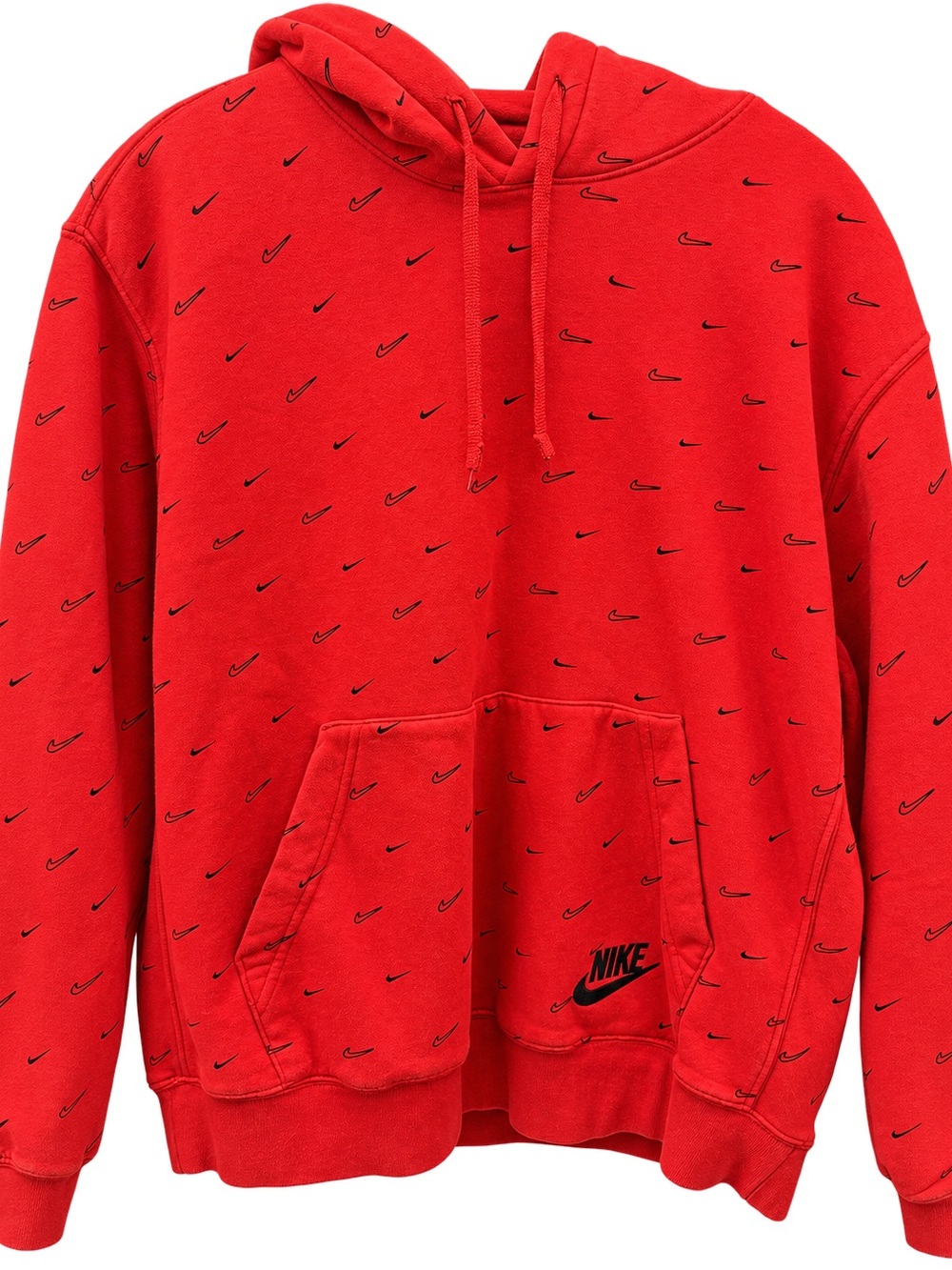 Nike Red Crewneck Hoodie with Black Mini Swoosh Pattern